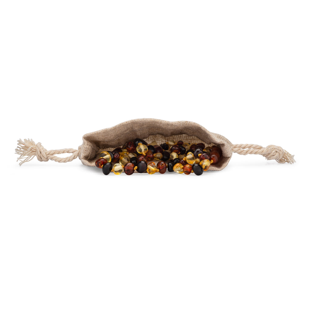 Amber Necklace Baroque Polished Dark Multicolor Pop Clasp (Unisex) - Anti Inflammatory, Pain Reduce Properties - Certificated Natural Baltic Jewelry, Highest Quality.