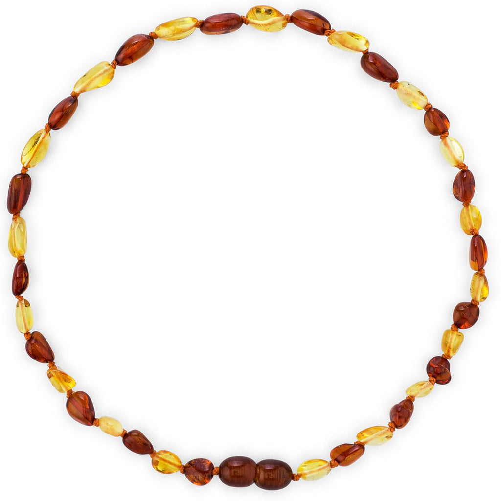 Baltic Amber Necklace (Unisex) (Lemon Cognac) -Knotted Between Beads - Certificated Oval Baltic Jewelry