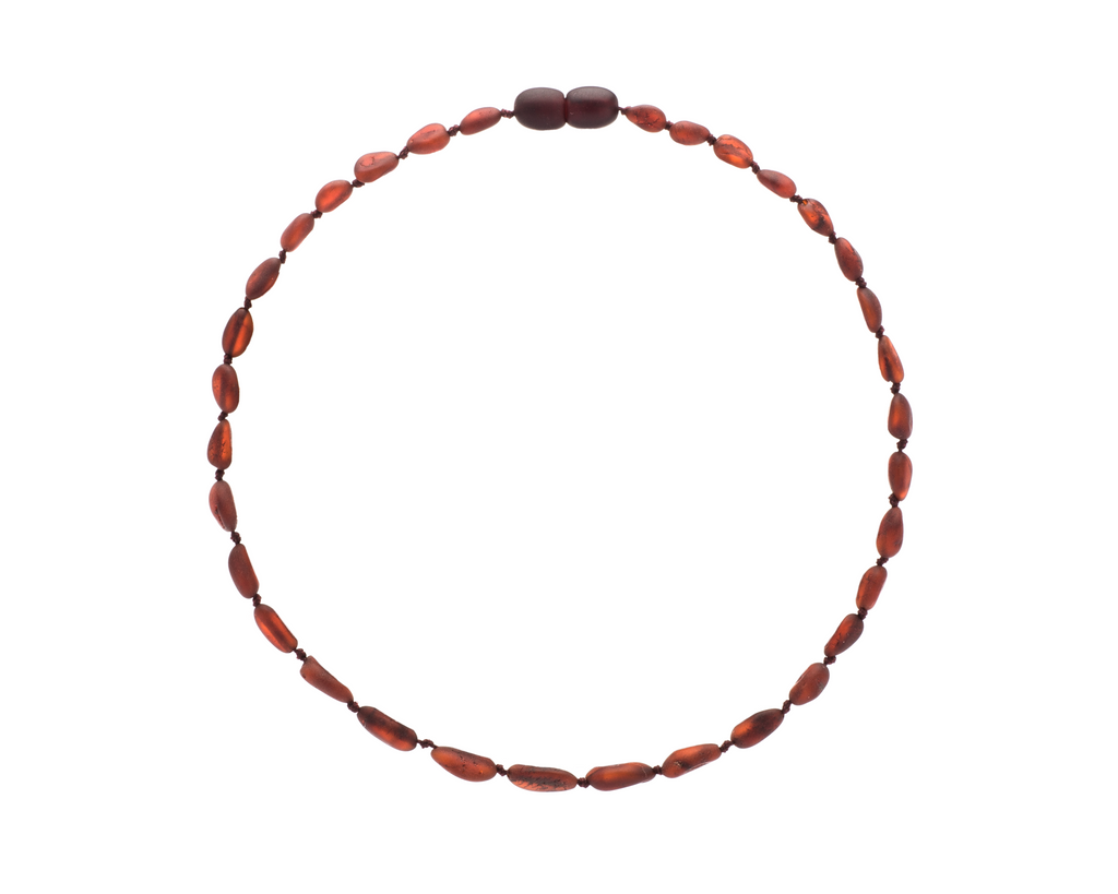 Baltic Amber Necklace (Unisex) (Cherry) (Raw Olive) - Knotted Between Beads - Certificated Oval Baltic Jewelry