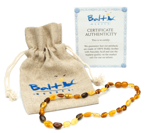 Baltic Amber Necklace (Unisex) (Cognac) (Raw & Polished) - Knotted Between Beads - Certificated Oval Baltic Jewelry