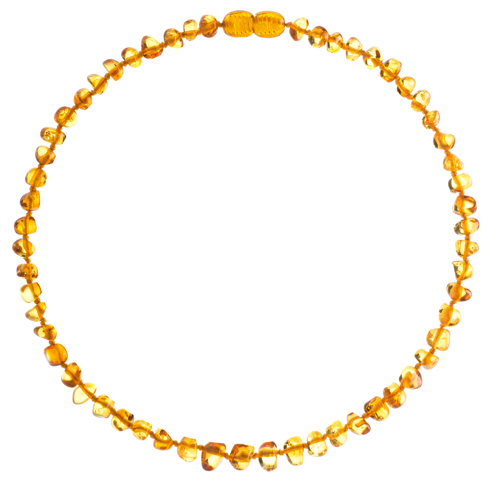 Baltic Amber Necklace (Unisex) (Honey) -Knotted Between Beads - Certificated Oval Baltic Jewelry
