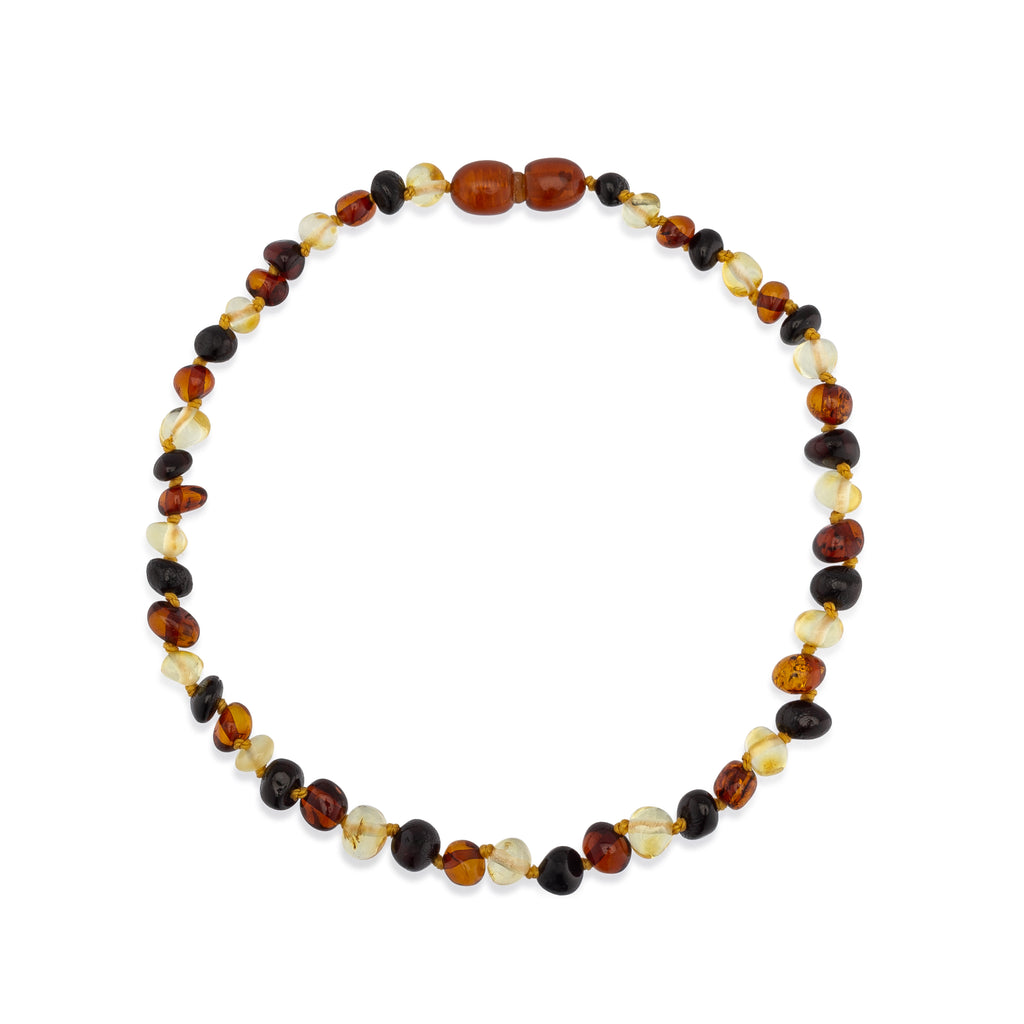 Amber Necklace Baroque Polished Dark Multicolor Pop Clasp (Unisex) - Anti Inflammatory, Pain Reduce Properties - Certificated Natural Baltic Jewelry, Highest Quality.